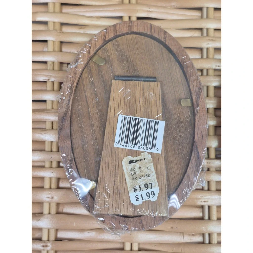 Vintage Kmart Solid Oak Oval Picture Frames Set of 2 New Sealed 3.5x5 Tabletop